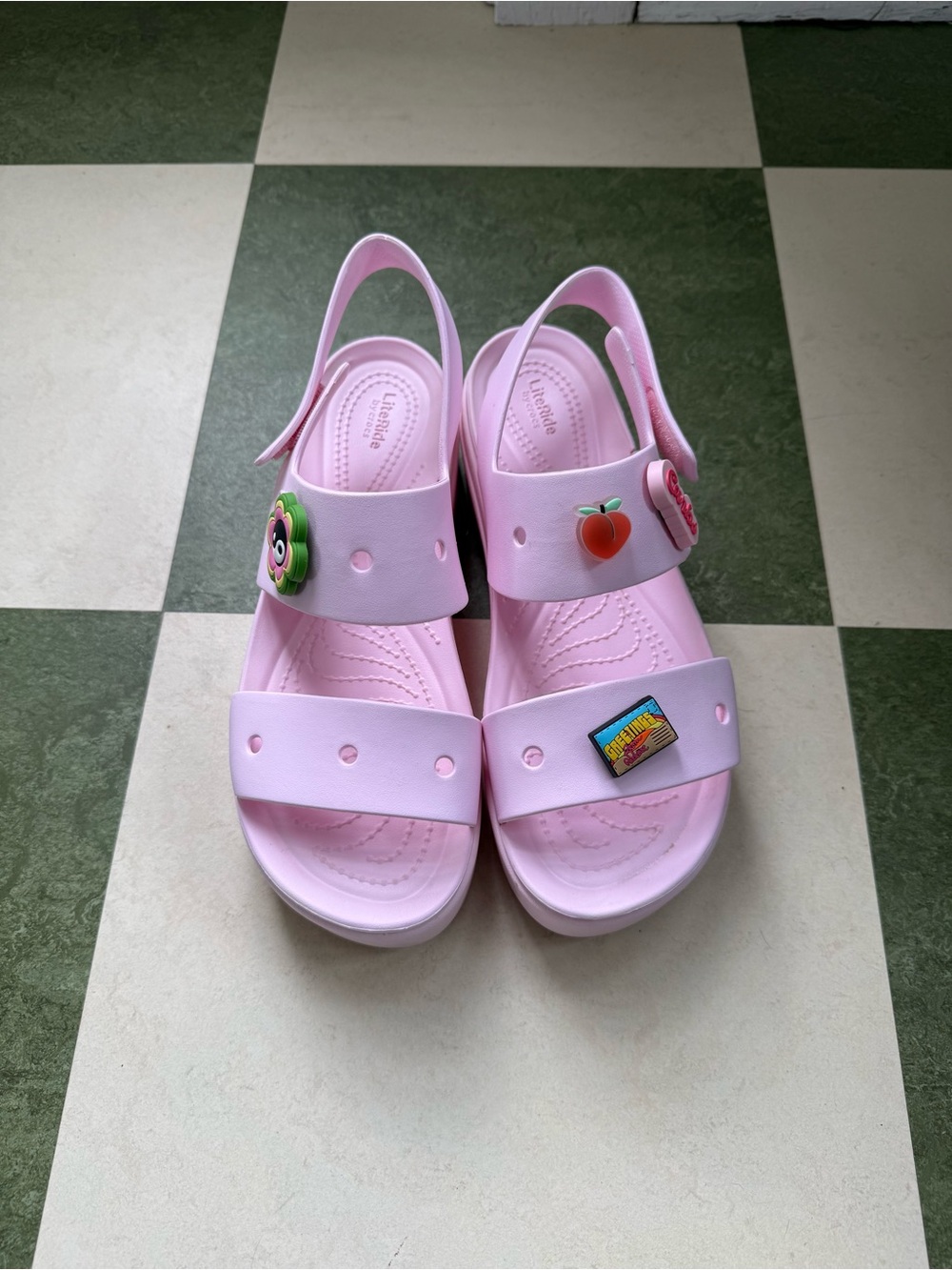 CROCS Pink Women's Sandals with 4 Charms a Size 9